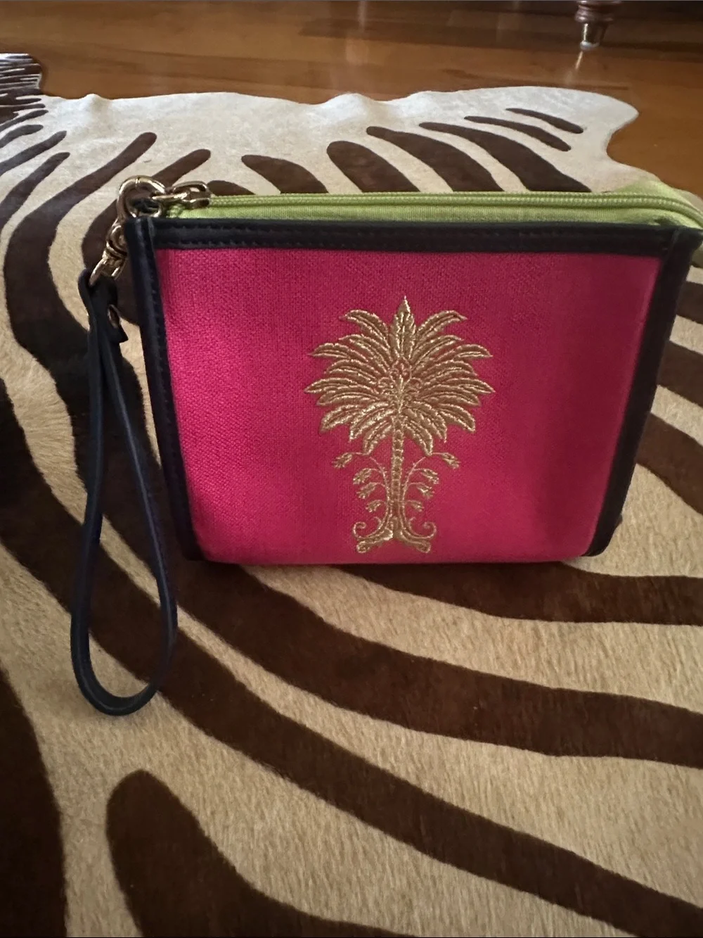 Spartina Pink Wristlet Clutch with Gold Palm Embroidery - Picture 1 of 6